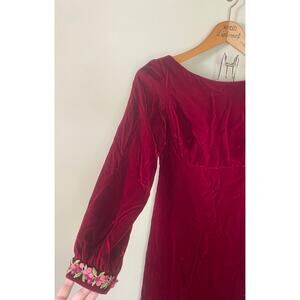 Deep Red Velvet 70s Bridal Dress Renaissance Romantic Fairygoth XS/ S